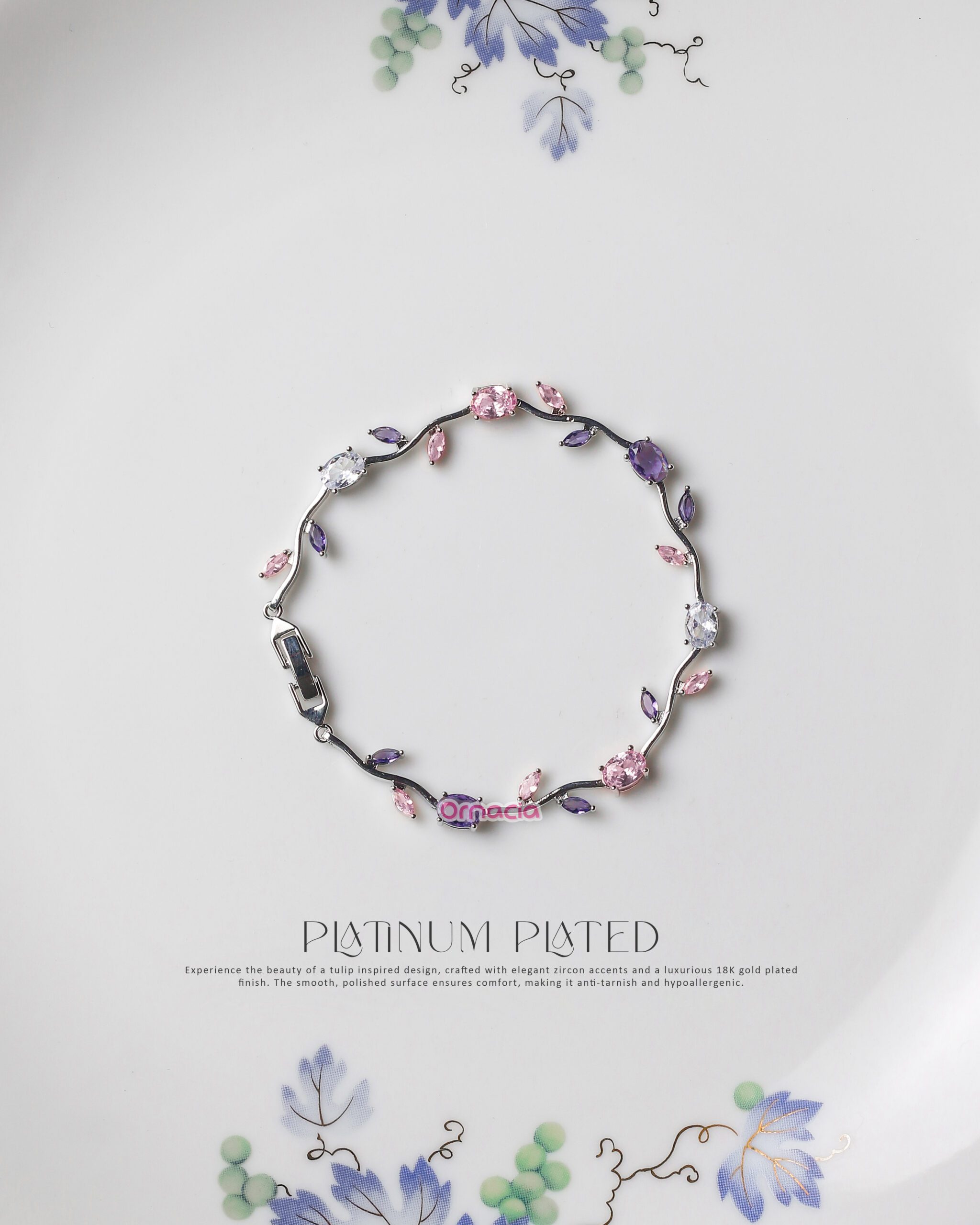 Amethyst Platinum Tulip Bracelet